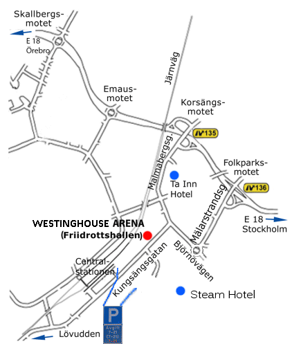 Kartskiss. Position av Westinghouse Arena